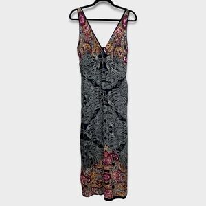 Angie Babydoll V Neck Maxi Dress Large Paisley Boho Hippie y2k Grunge